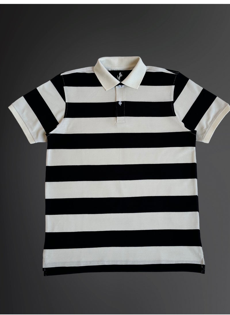 Horse Polo Striped Polo T-Shirt Black - Off white - pzsku/ZDD83C0D8399620ED5D4AZ/45/_/1718133419/6803c06f-d1ae-4064-9ac8-6fb1f21e820d