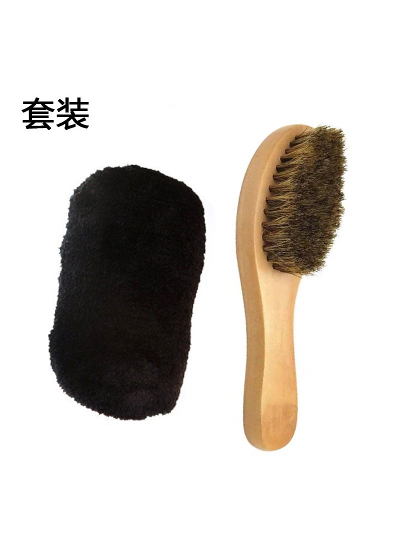 Generic - Wooden Suede Brush Dual Head Horsehair Polisher Curved bristle brush + small wiping gloves - Image 1