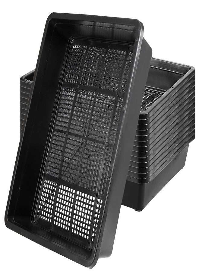 MOUYAT 14 Pack 15 x12 Inch Seed Starter Trays, Plastic Mesh Bottom Tray, Plant Germination Trays for Microgreens, Soil Blocks, Wheatgrass, Hydroponic and Fodder Systems, Black - Image 1