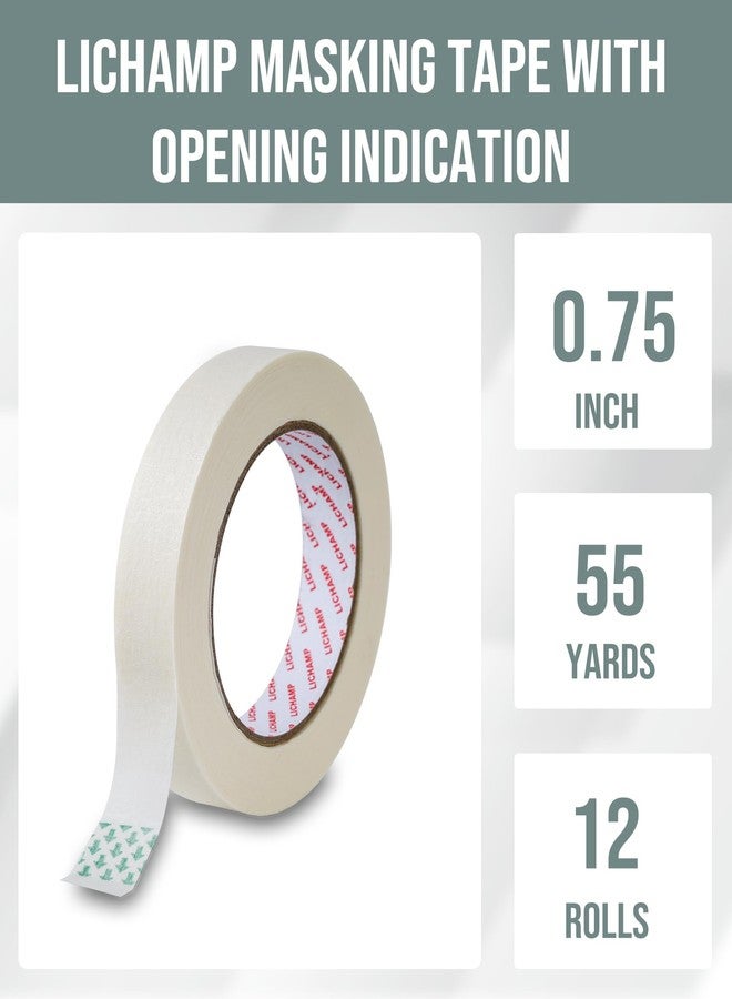 Lichamp Masking Tape for General Purpose Painting, 3/4 inch x 55 Yards x 12 Rolls (660 Yards Total), with Quick Opening Indications, Beige White - Image 2