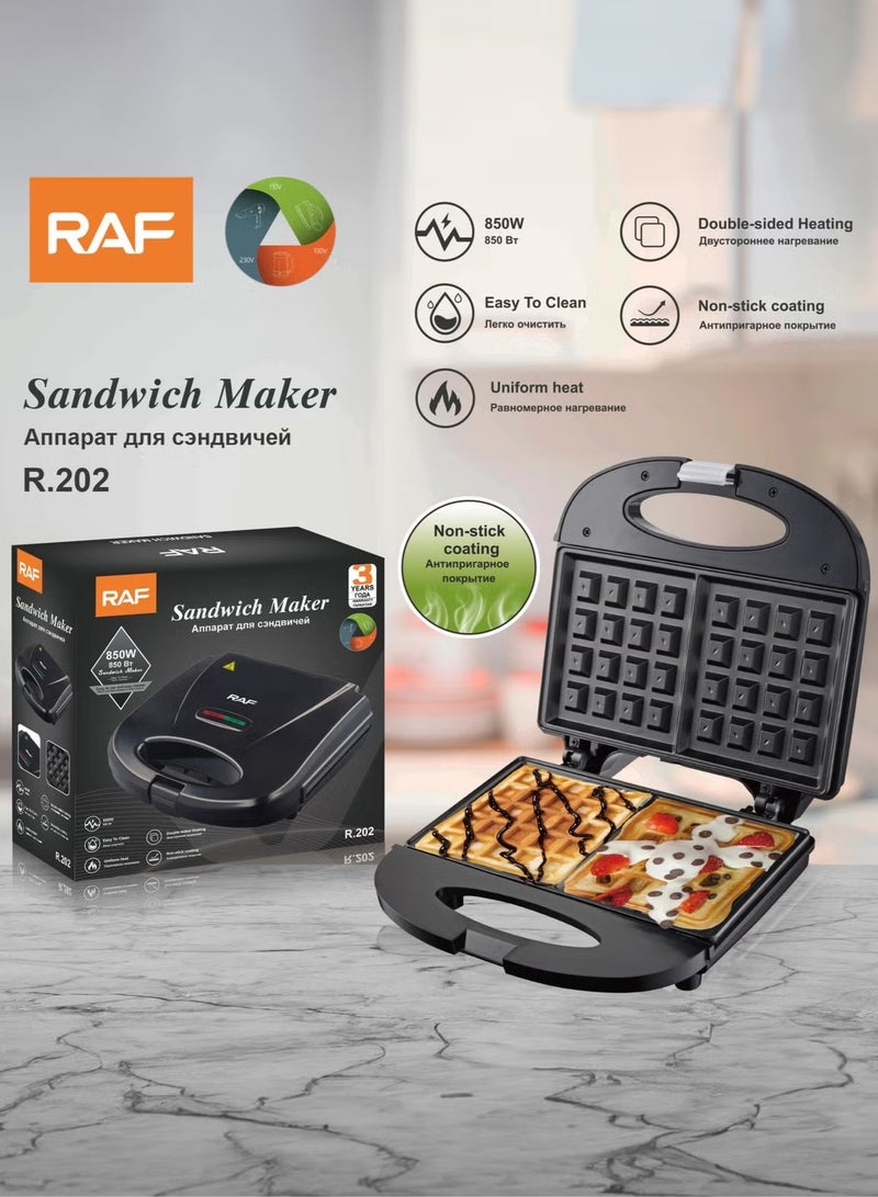 RAF Non-Stick Sandwich and Waffle Maker with Double-Sided Heating 850W - Image 1