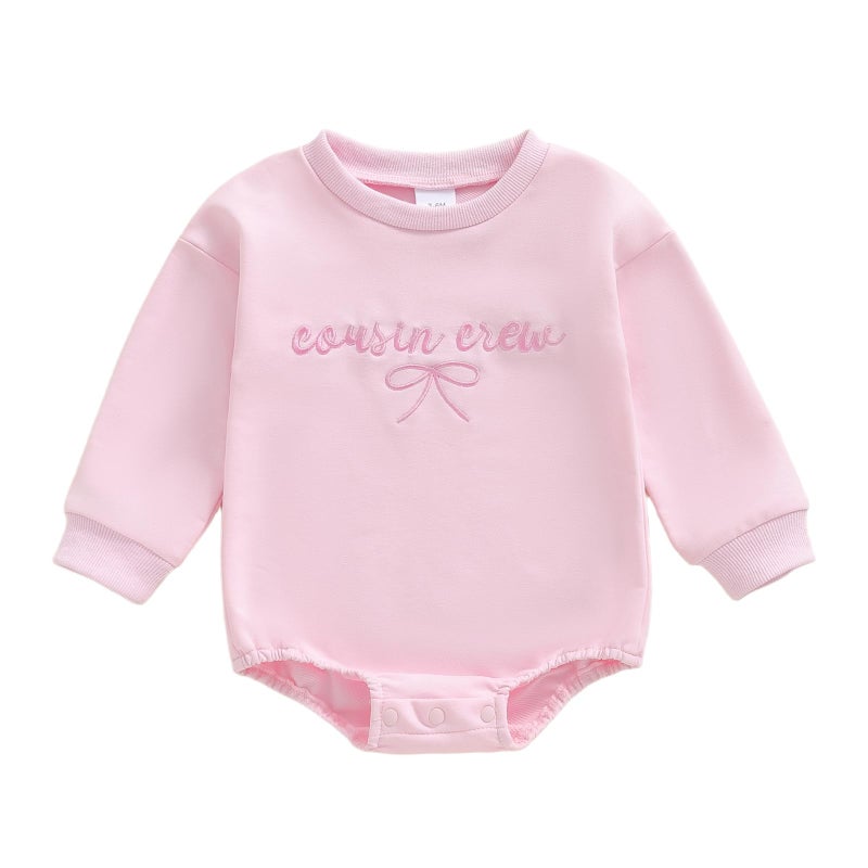 GOOCHEER Cousin Crew Matching Outfit Kids Newborn Baby Girl Bubble Romper Long Sleeve Toddler Girl Sweatshirt Clothes Fall (Pink Romper, 3-6 Months) - Image 1