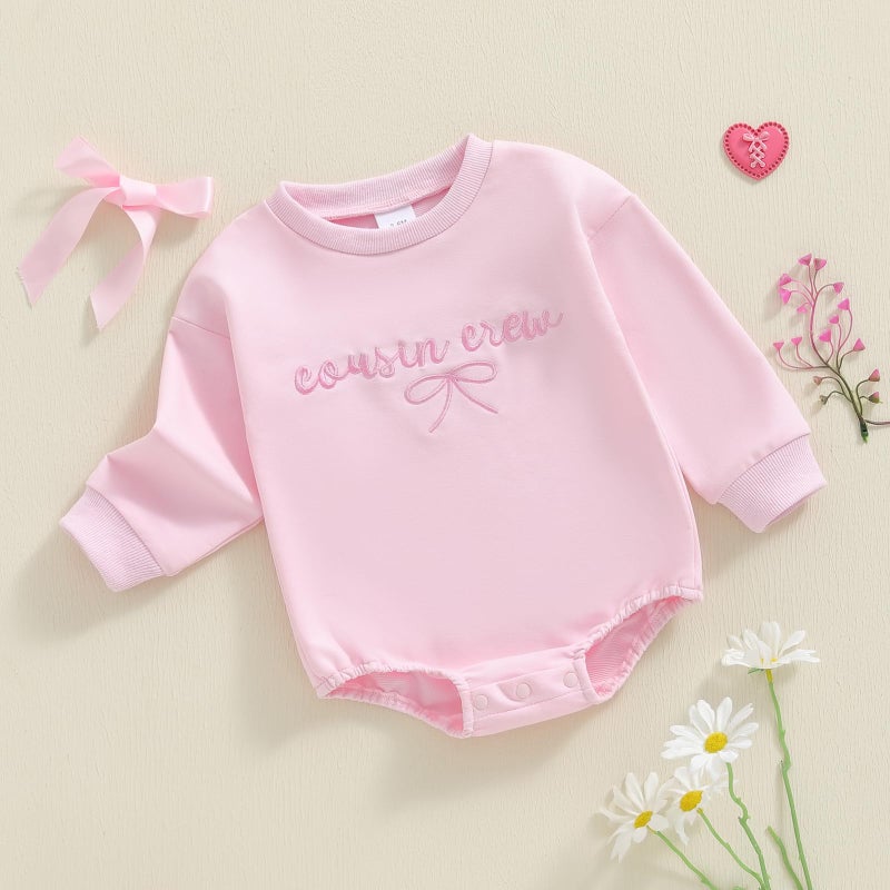 GOOCHEER Cousin Crew Matching Outfit Kids Newborn Baby Girl Bubble Romper Long Sleeve Toddler Girl Sweatshirt Clothes Fall (Pink Romper, 3-6 Months) - Image 3
