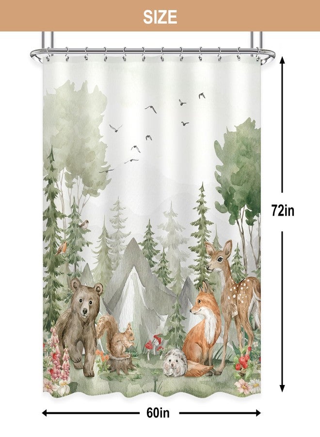 Newsely Rustic Nursery Woodland Animals Shower Curtain for Kids 60Wx72H Inch Cute Wildlife Country Safari Bear Deer Plant Bathroom Set for Children Waterproof Bath Decoration Accessories Home Decor - Image 3