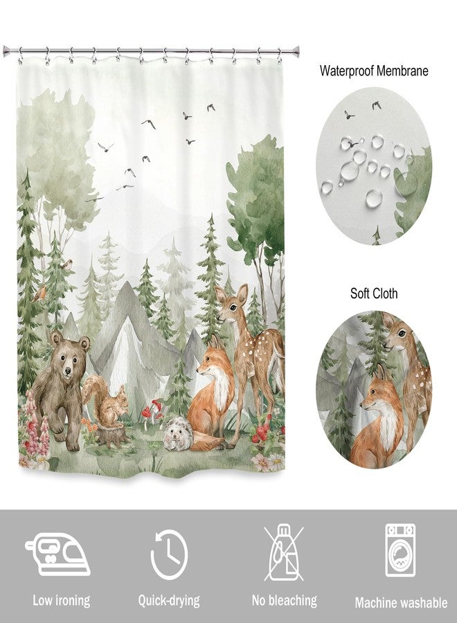 Newsely Rustic Nursery Woodland Animals Shower Curtain for Kids 60Wx72H Inch Cute Wildlife Country Safari Bear Deer Plant Bathroom Set for Children Waterproof Bath Decoration Accessories Home Decor - Image 4