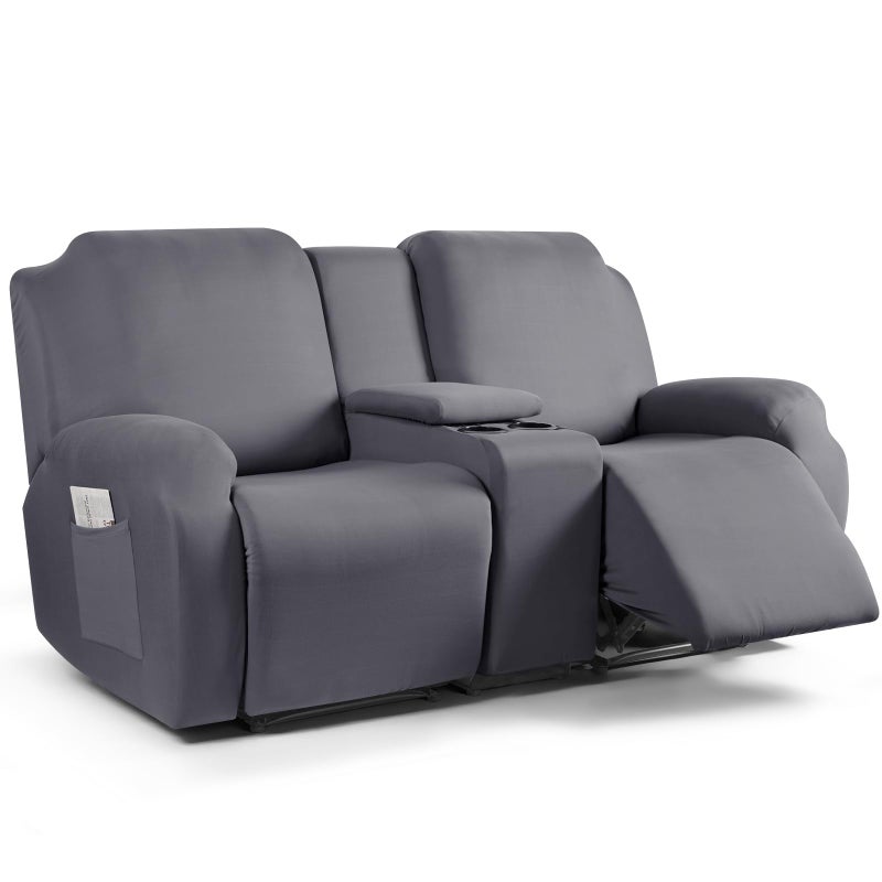 TAOCOCO Reclining Loveseat with Middle Console Slipcover, 4 Piece Polyester Fabric Stretch Loveseat Reclining Sofa Covers (Light Gray, 2 Seat Recliner Cover with Console) - Image 1
