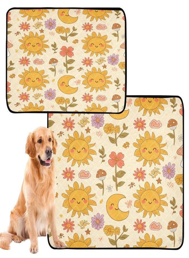 KEEPREAL Cute Sun and Moon Washable Pee Pads for Dogs 3 Pack | Reusable Absorbent Training Puppy Pads with Non-Slip Backing for Whelping, Playpen, Crate & Bed (24"x36" + 36"x42")#464 - Image 1