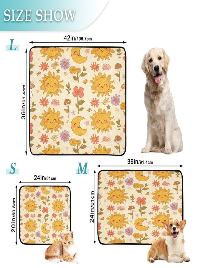 KEEPREAL Cute Sun and Moon Washable Pee Pads for Dogs 3 Pack | Reusable Absorbent Training Puppy Pads with Non-Slip Backing for Whelping, Playpen, Crate & Bed (24"x36" + 36"x42")#464 - Image 2
