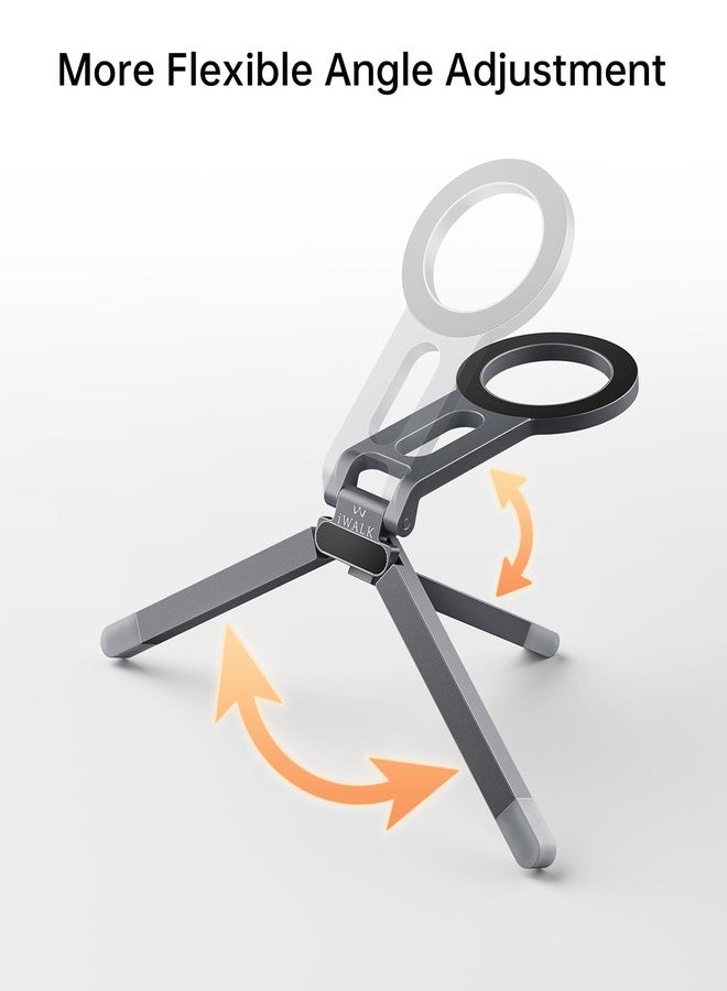 iWALK Magnetic Foldable Metal Phone Stand for iPhone, Strong Magnet Mini Cell Phone Tripod Stand for Vlog, Gym, Travel Essentials Compatible with iPhone 17, 16, 15, 14, 13, 12 Series, Silver - Image 3