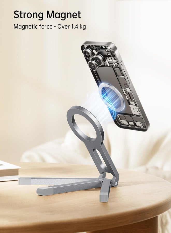 iWALK Magnetic Foldable Metal Phone Stand for iPhone, Strong Magnet Mini Cell Phone Tripod Stand for Vlog, Gym, Travel Essentials Compatible with iPhone 17, 16, 15, 14, 13, 12 Series, Silver - Image 5