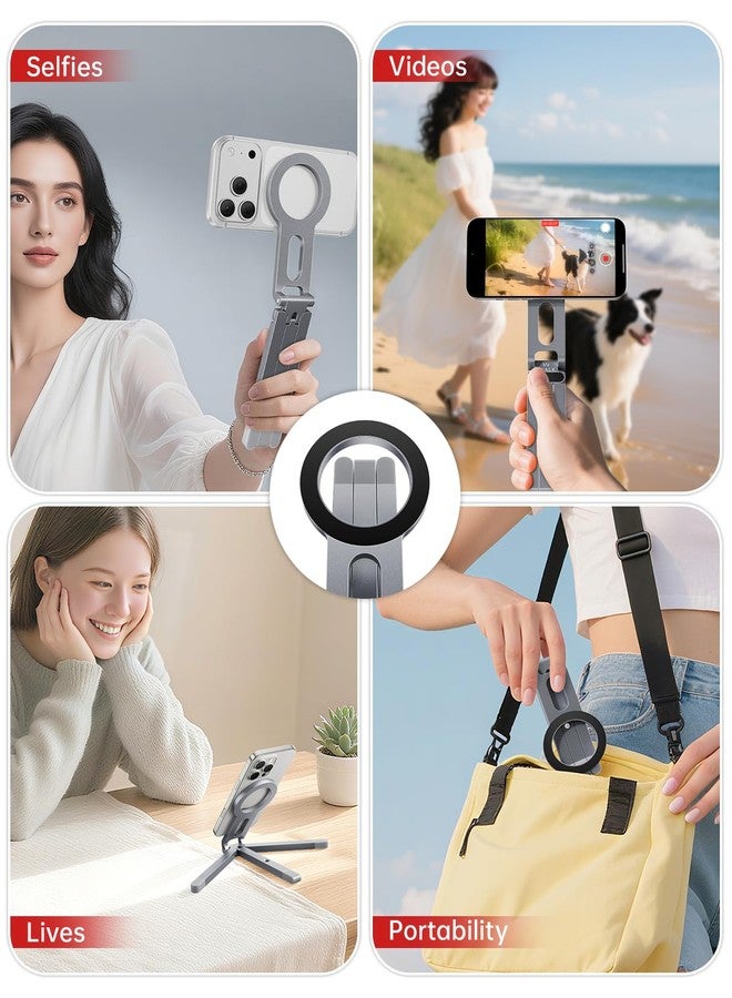iWALK Magnetic Foldable Metal Phone Stand for iPhone, Strong Magnet Mini Cell Phone Tripod Stand for Vlog, Gym, Travel Essentials Compatible with iPhone 17, 16, 15, 14, 13, 12 Series, Silver - Image 2