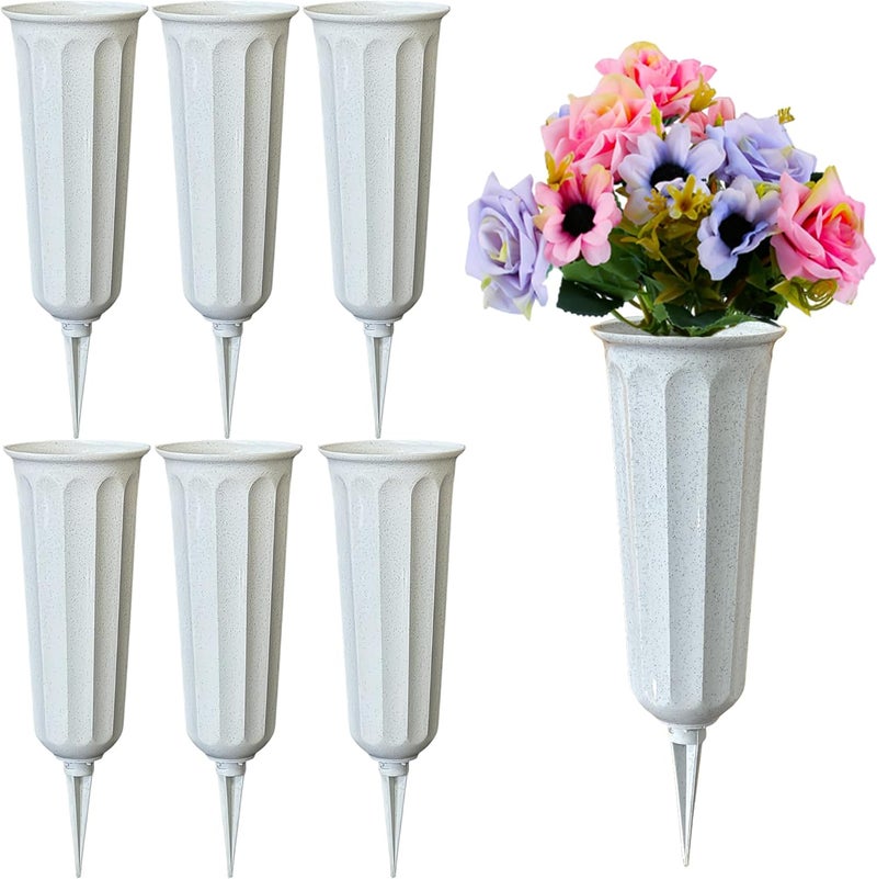OTDCGI Memorial Floral Vases, Cemetery Vase, Headstones Flower Holder, Grave Cone Vase, Flower Pots for Outdoor Plants, Decorative Plastic Containers (Set of 6, Gray) - Image 1