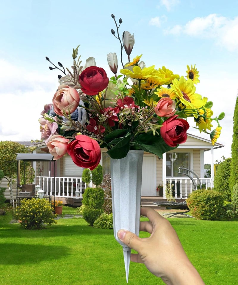 OTDCGI Memorial Floral Vases, Cemetery Vase, Headstones Flower Holder, Grave Cone Vase, Flower Pots for Outdoor Plants, Decorative Plastic Containers (Set of 6, Gray) - Image 4