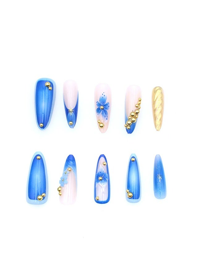 Goolsky أظافر ضغط من الفولاذ مزينة بالزهور الزرقاء والنجوم ثلاثية الأبعاد المذهلة - Image 4