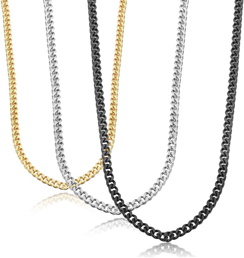 Jstyle 3.5mm Cuban Link Chain Necklace for Mens Women Black Silver Gold Tone Chains for Men Available in 16/18/20/22/24/30 inch  Chain - Image 1