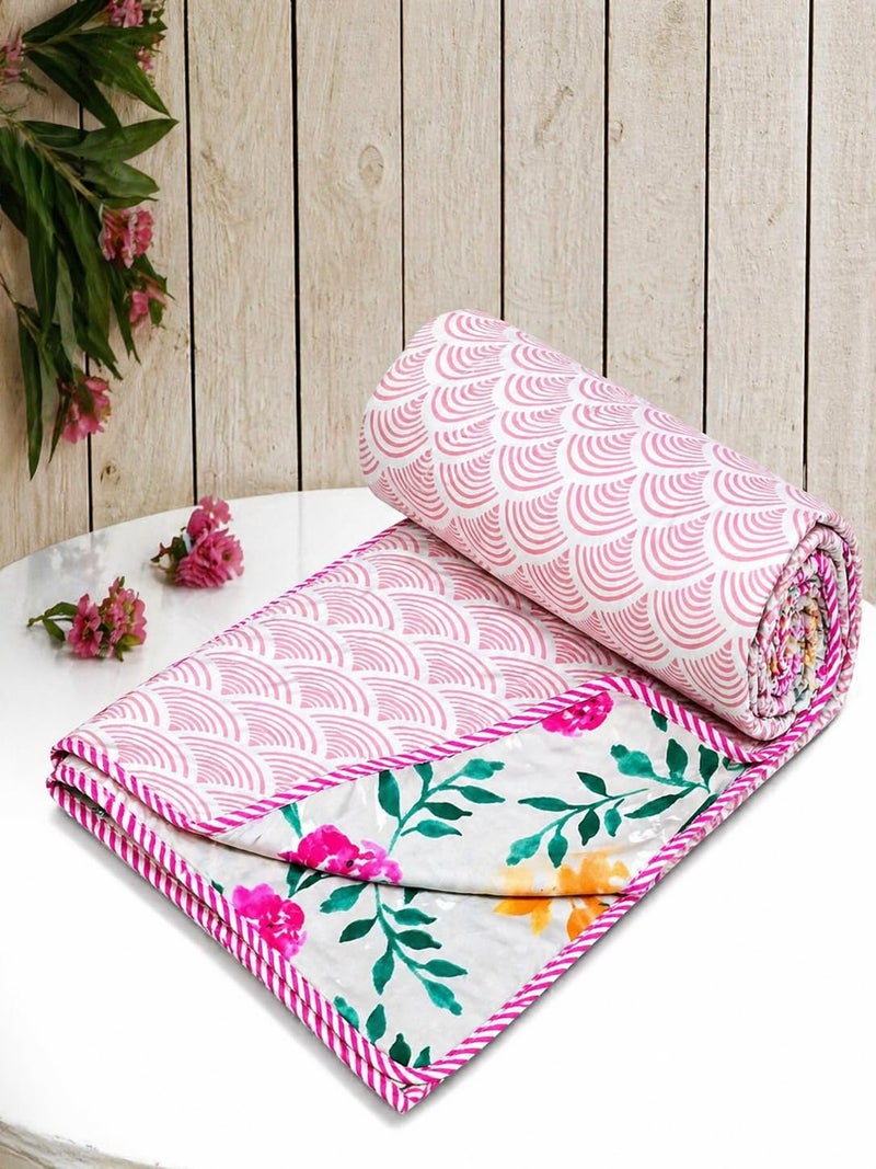 RRC Lightweight Single Bed AC Blanket, Dohar 3 Layer, 57x87 Inches, 150 GSM Microfiber Cotton Flannel, Soft & Cozy, Pink and Beige, Season Use - Image 3