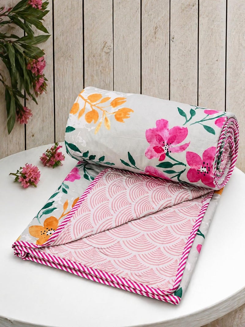 RRC Lightweight Single Bed AC Blanket, Dohar 3 Layer, 57x87 Inches, 150 GSM Microfiber Cotton Flannel, Soft & Cozy, Pink and Beige, Season Use - Image 4