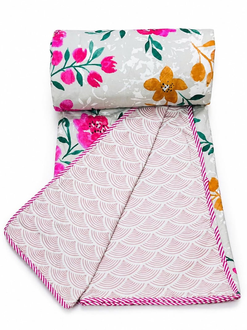 RRC Lightweight Single Bed AC Blanket, Dohar 3 Layer, 57x87 Inches, 150 GSM Microfiber Cotton Flannel, Soft & Cozy, Pink and Beige, Season Use - Image 2