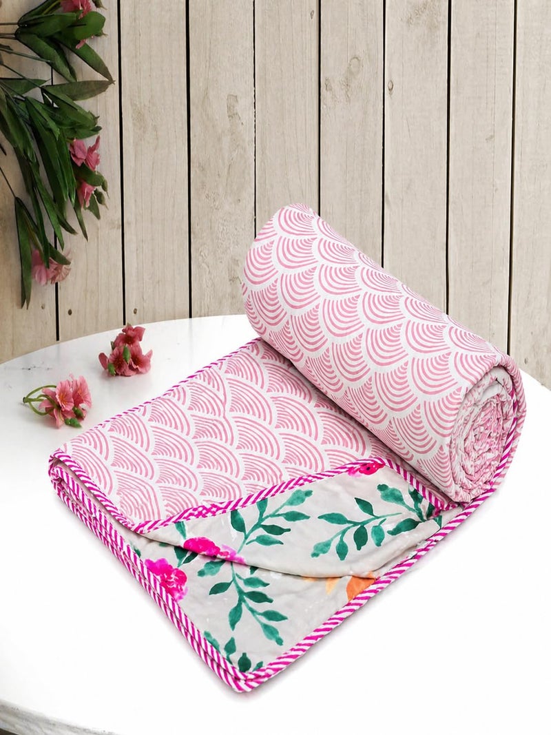 RRC Lightweight Single Bed AC Blanket, Dohar 3 Layer, 57x87 Inches, 150 GSM Microfiber Cotton Flannel, Soft & Cozy, Pink and Beige, Season Use - Image 5