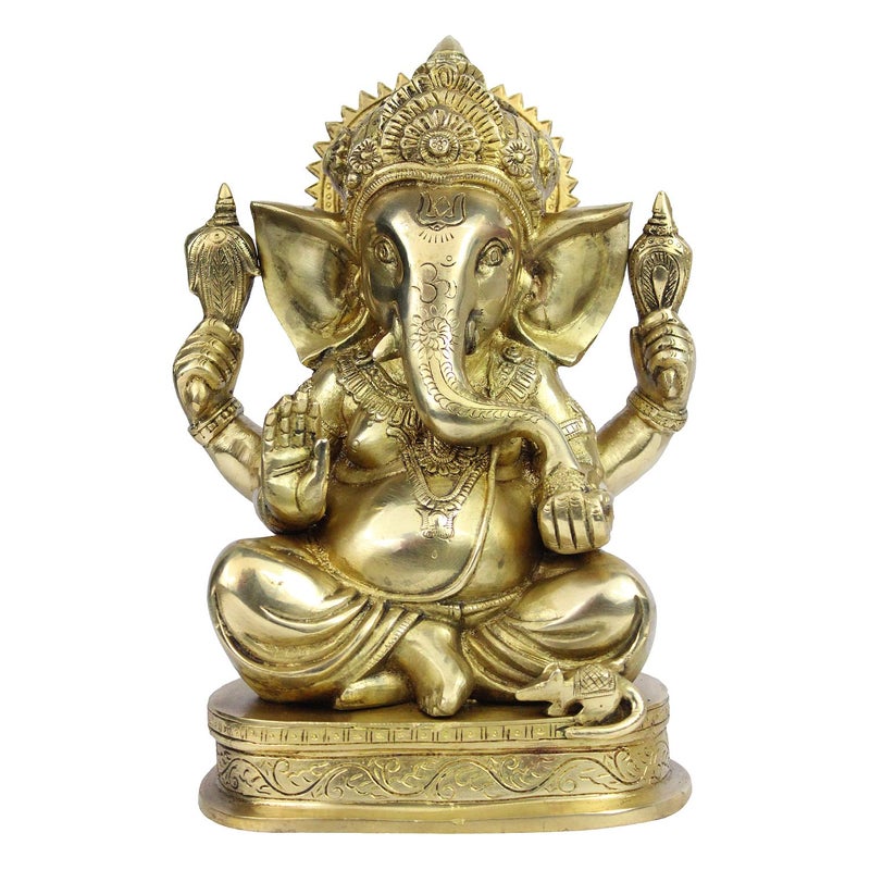 ARTVARKO Brass Lord Ganesha Murti in Blessing Posture Sitting with Modak Big Ganesh Bhagwan Idol Ganpati Metal Statue Gold 11 Inch 66 Kg - Image 2