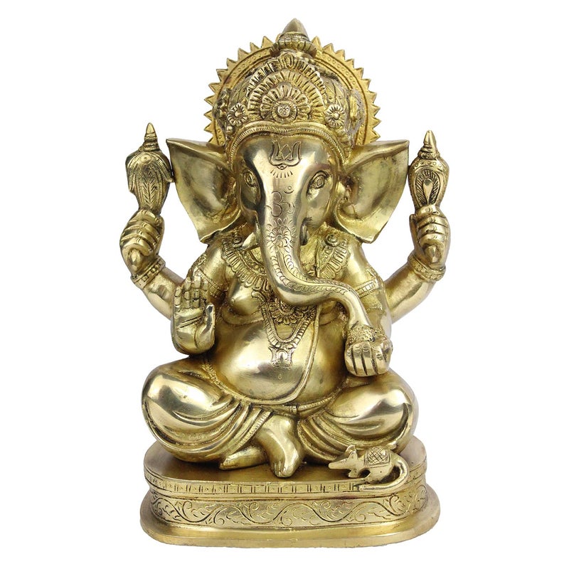 ARTVARKO Brass Lord Ganesha Murti in Blessing Posture Sitting with Modak Big Ganesh Bhagwan Idol Ganpati Metal Statue Gold 11 Inch 66 Kg - Image 3