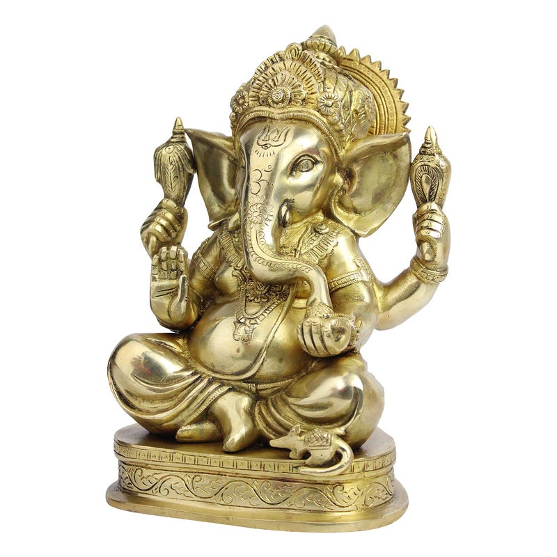 ARTVARKO Brass Lord Ganesha Murti in Blessing Posture Sitting with Modak Big Ganesh Bhagwan Idol Ganpati Metal Statue Gold 11 Inch 66 Kg - Image 5