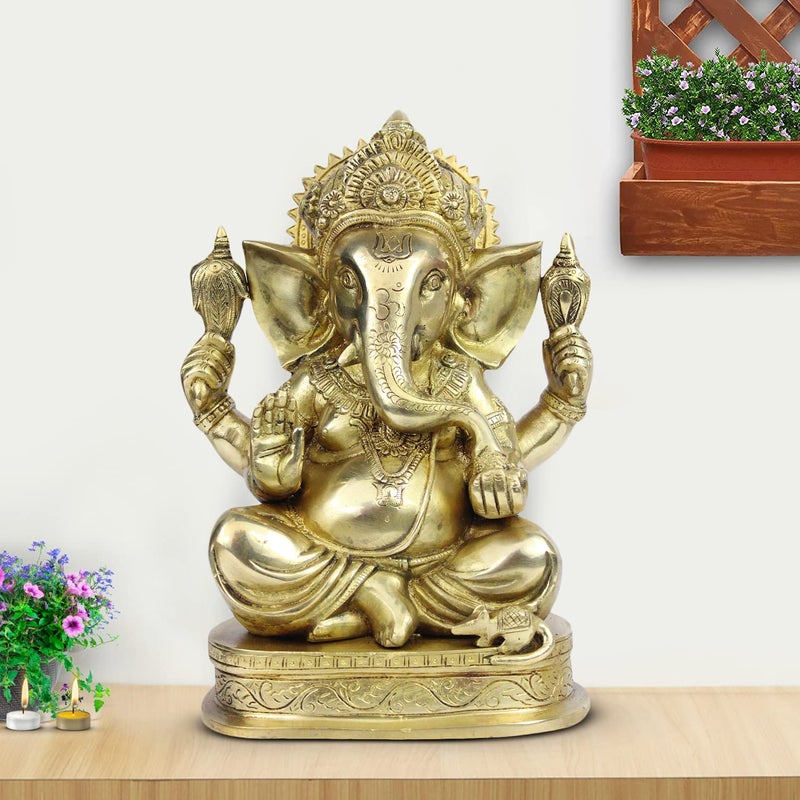 ARTVARKO Brass Lord Ganesha Murti in Blessing Posture Sitting with Modak Big Ganesh Bhagwan Idol Ganpati Metal Statue Gold 11 Inch 66 Kg - Image 1