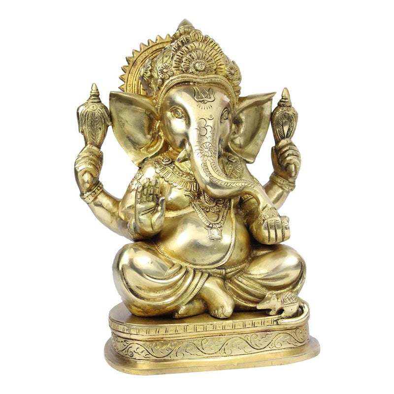 ARTVARKO Brass Lord Ganesha Murti in Blessing Posture Sitting with Modak Big Ganesh Bhagwan Idol Ganpati Metal Statue Gold 11 Inch 66 Kg - Image 4