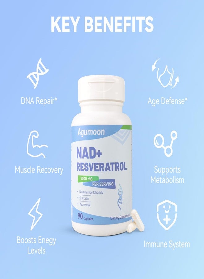Agumoon مكمل أغومون NAD+ بتركيز 1000 ملغ، مكمل نيكوتيناميد ريبوسيد NAD الليبوزومي مع ريسفيراترول وكيرسيتين للنساء والرجال - 90 كبسولة - Image 3
