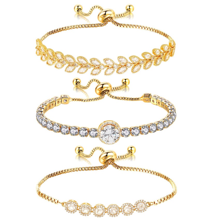 Wovanoo Tennis Bracelet for Women Cubic Zirconia Bracelets Adjustable Slider Bracelets Gold - Image 1