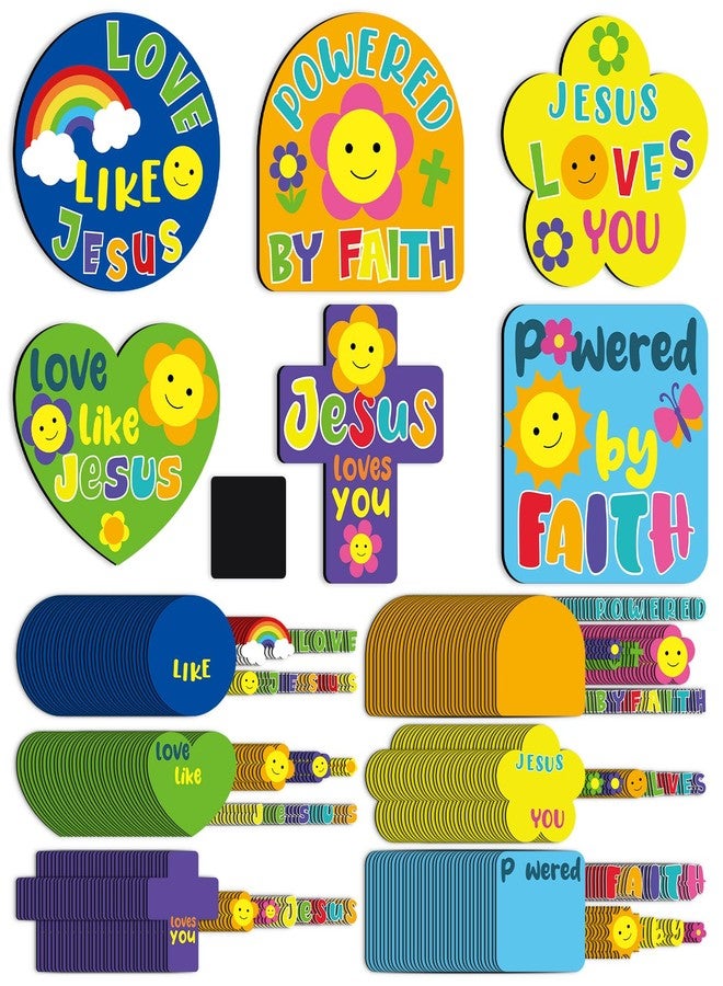 Trandraft 36 Sets Religious Crafts for Kids Bulk DIY Retro Faith Magnets Craft Kits Jesus Christian Groovy Gifts Jesus Loves You Paper Stickers for Classroom VBS Sunday School Home Church Activities - Image 1