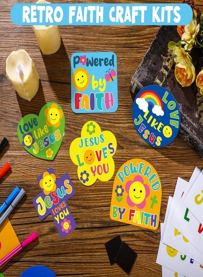 Trandraft 36 Sets Religious Crafts for Kids Bulk DIY Retro Faith Magnets Craft Kits Jesus Christian Groovy Gifts Jesus Loves You Paper Stickers for Classroom VBS Sunday School Home Church Activities - Image 4