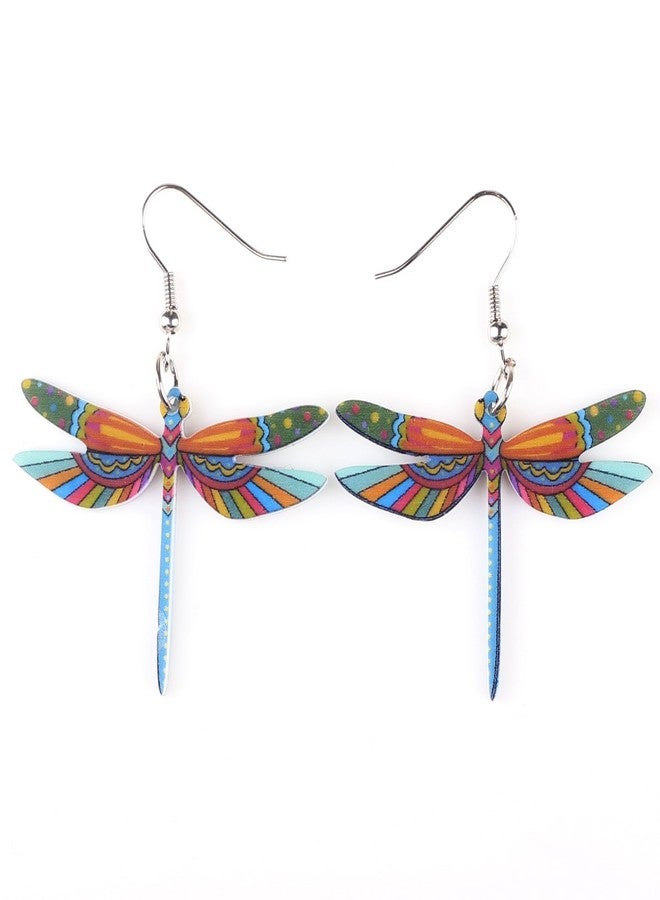 Bonsny Drop Dangle Sweet Blue Flying Dragonfly Earrings Gift Insect Pattern Fashion Jewelry For Women (Colorful) - Image 1