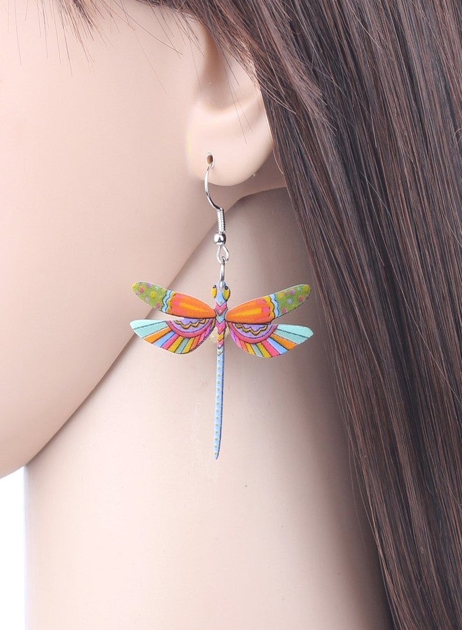 Bonsny Drop Dangle Sweet Blue Flying Dragonfly Earrings Gift Insect Pattern Fashion Jewelry For Women (Colorful) - Image 2