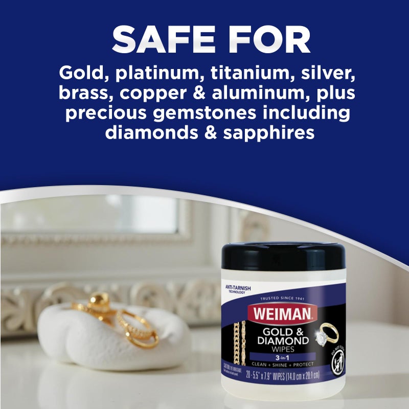 Weiman Gold & Diamond 3-in-1 Wipes - The Premium Jewelry Cleaner, Removes Tarnish and Dirt, Restores & Protect Sparkle and Shine, Easy-to-Use Wipes, Safe for Silver, Platinum, Gemstone, Titanium - Image 5