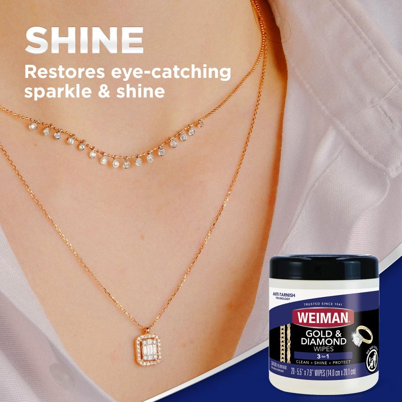 Weiman Gold & Diamond 3-in-1 Wipes - The Premium Jewelry Cleaner, Removes Tarnish and Dirt, Restores & Protect Sparkle and Shine, Easy-to-Use Wipes, Safe for Silver, Platinum, Gemstone, Titanium - Image 3