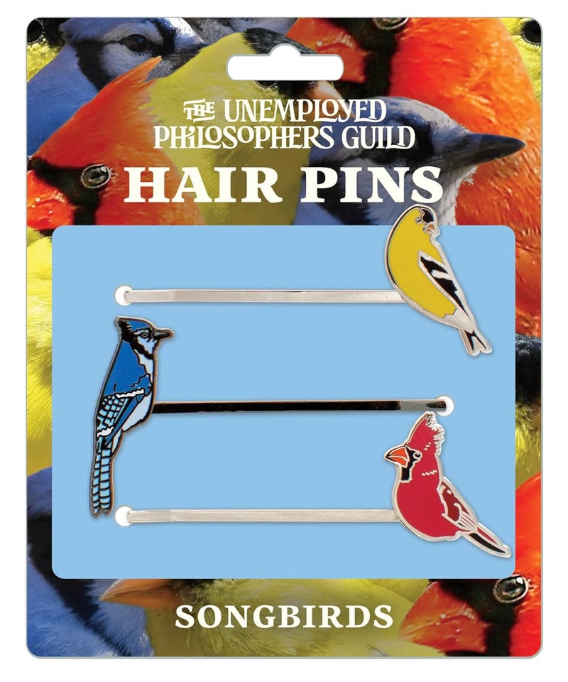 The Unemployed Philosophers Guild Songbird 3 Hair Pins Set  Northern Cardinal American Goldfinch and Blue Jay