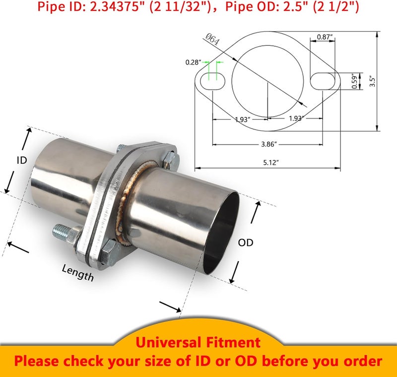FGJQEFG Exhaust Flange Bolts Quick Fix Repair Pipe Kit with Gasket & Hardware, 2.5 Inch OD - Image 2