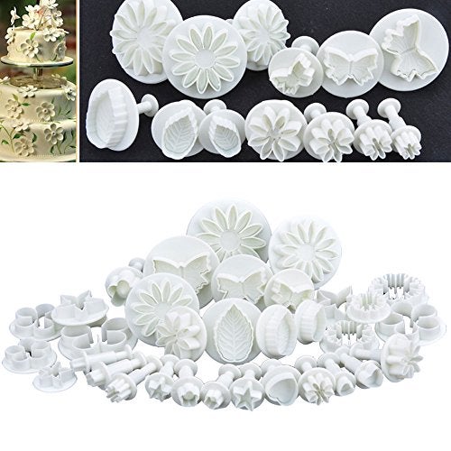 Daycount 33 Pcs Fondant Tools, Fondant Cake Mould, Ejector Stamp Modeling Cookie Plunger Cutter Sugarcraft Flower Leaf Butterfly Heart Shape Decorating Mold DIY Tools - Image 2