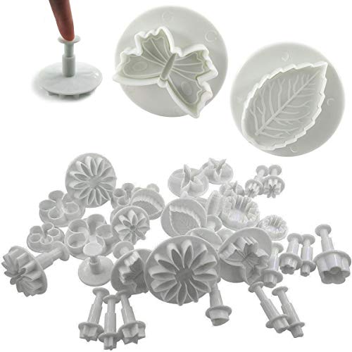 Daycount 33 Pcs Fondant Tools, Fondant Cake Mould, Ejector Stamp Modeling Cookie Plunger Cutter Sugarcraft Flower Leaf Butterfly Heart Shape Decorating Mold DIY Tools - Image 1