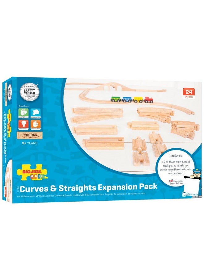 Bigjigs Rail Bigjigs Rail Product Name: Expansion Pack - 24 Pieces Curves and Straights - Compatible with Major Rail Brands  - Image 3
