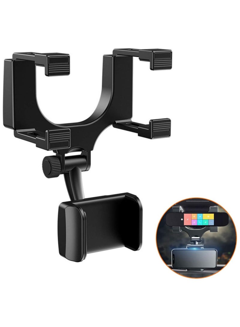 Car Rearview Mirror Phone Holder Car Phone Mount Phone Bracket Phone Stand with 27 Swivel and Adjustable Clips Universal Smartphone Cradle - Image 2