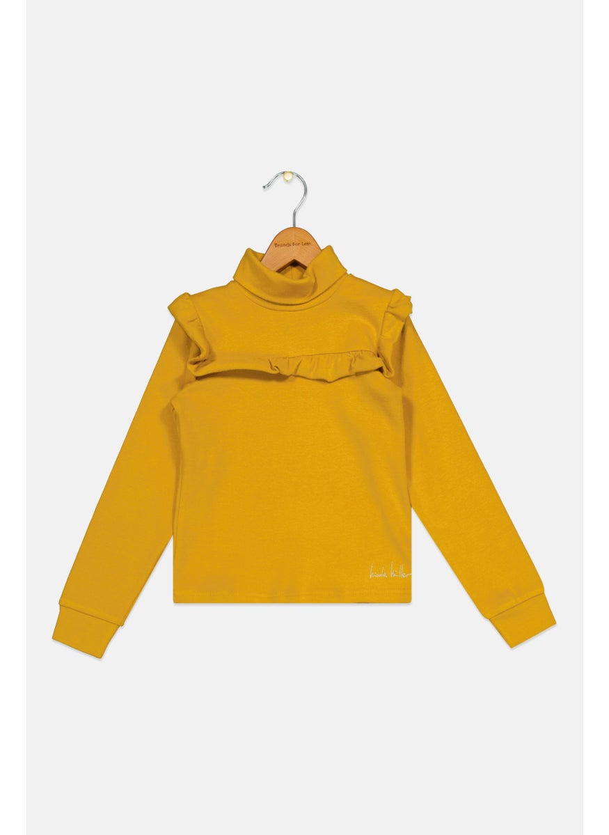 Nicole Miller Kids Girl Embroidered Logo Long Sleeve Tops, Dark Yellow  - Image 1