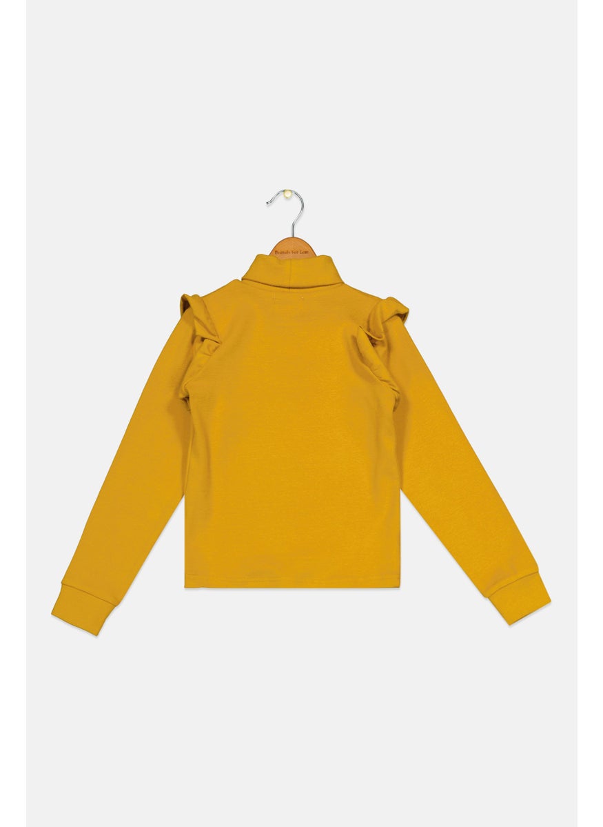 Nicole Miller Kids Girl Embroidered Logo Long Sleeve Tops, Dark Yellow  - Image 2