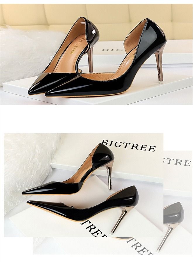 BIGTREE Pointed Side Cut-Out High Heel 10.5CM Black - Image 2