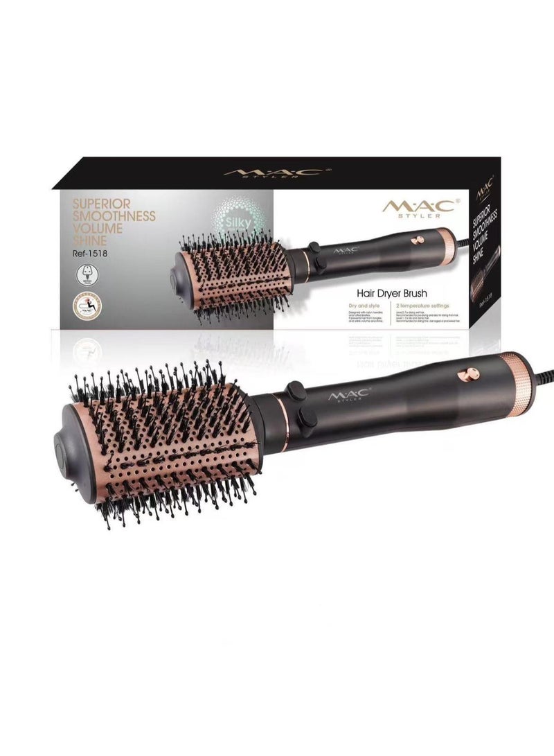 Mac Styler REF-1518 Hair Dryer Brush | 2 Temperature Settings | 800W–1000W Power | 220–240V | Multifunctional Hot Air Comb for Smooth, Voluminous, Shiny Hair - Image 1