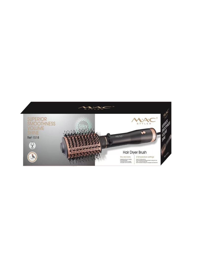 Mac Styler REF-1518 Hair Dryer Brush | 2 Temperature Settings | 800W–1000W Power | 220–240V | Multifunctional Hot Air Comb for Smooth, Voluminous, Shiny Hair - Image 3