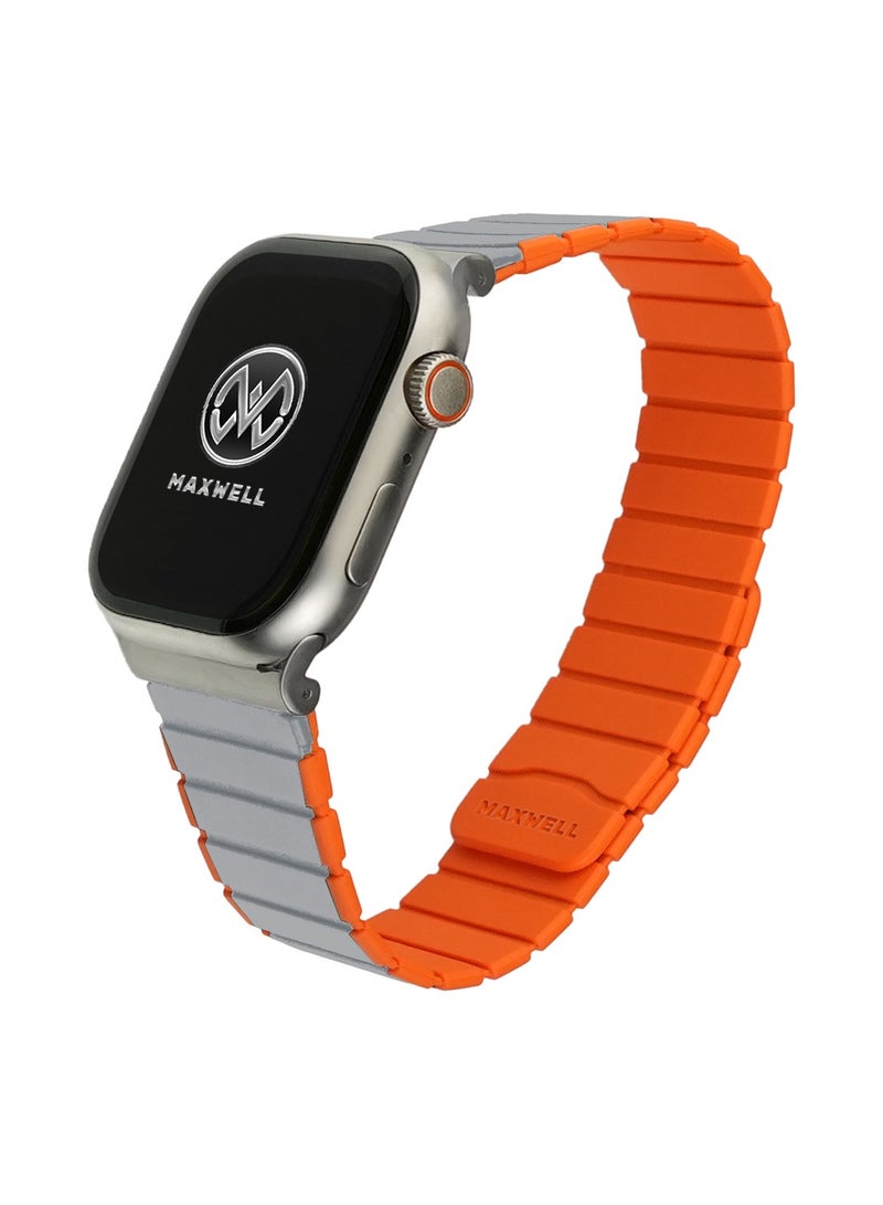 Maxwell Electronics Maxwell Titan Series Smart Watch Magnetic Band Compatible with Apple Watch 42mm to 44mm Magnetic Watch Strap Silicone Band for Women and Men Unisex Strap Band (Gray/Orange) - Image 1