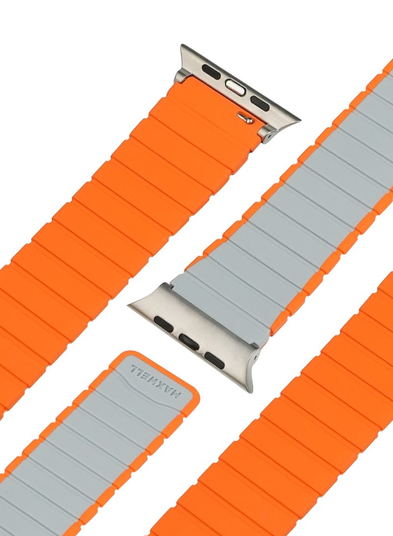 Maxwell Electronics Maxwell Titan Series Smart Watch Magnetic Band Compatible with Apple Watch 42mm to 44mm Magnetic Watch Strap Silicone Band for Women and Men Unisex Strap Band (Gray/Orange) - Image 2