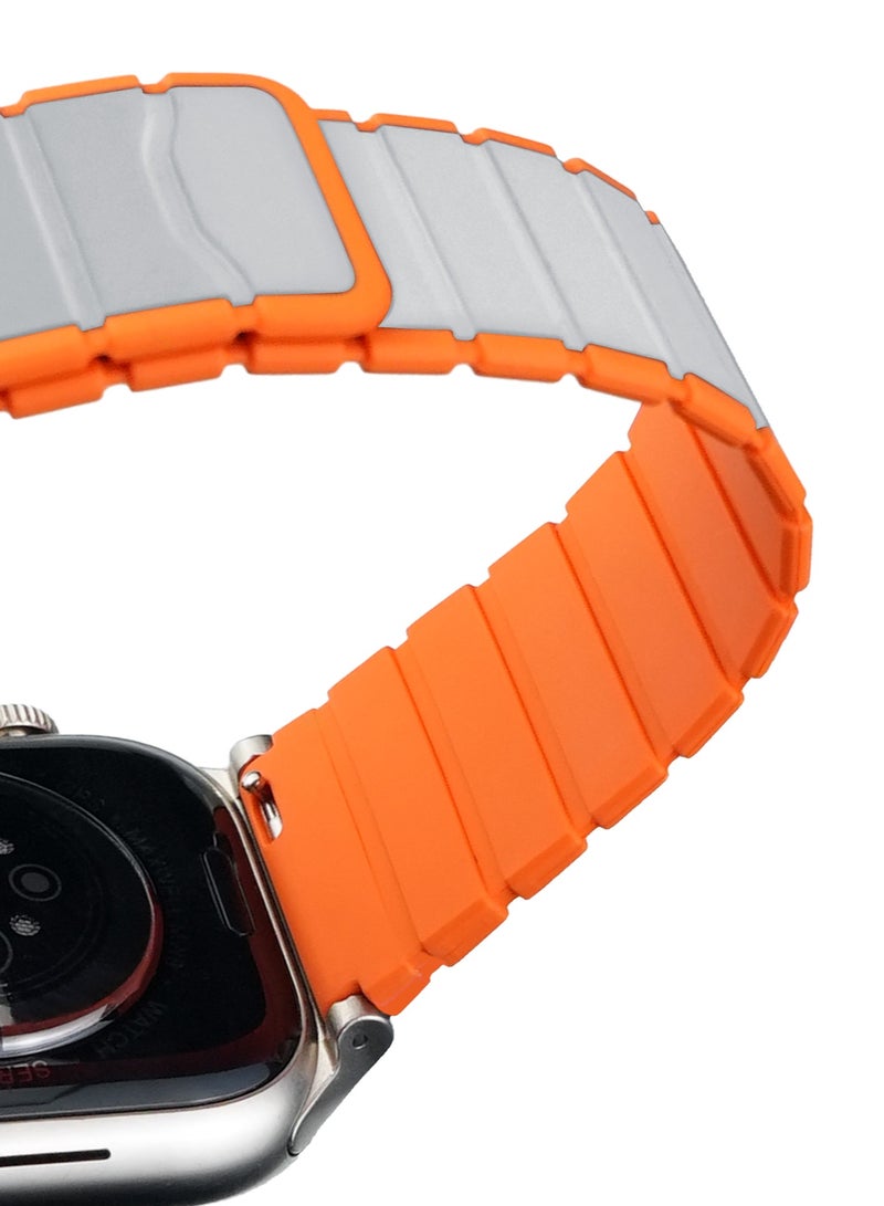 Maxwell Electronics Maxwell Titan Series Smart Watch Magnetic Band Compatible with Apple Watch 42mm to 44mm Magnetic Watch Strap Silicone Band for Women and Men Unisex Strap Band (Gray/Orange) - Image 5